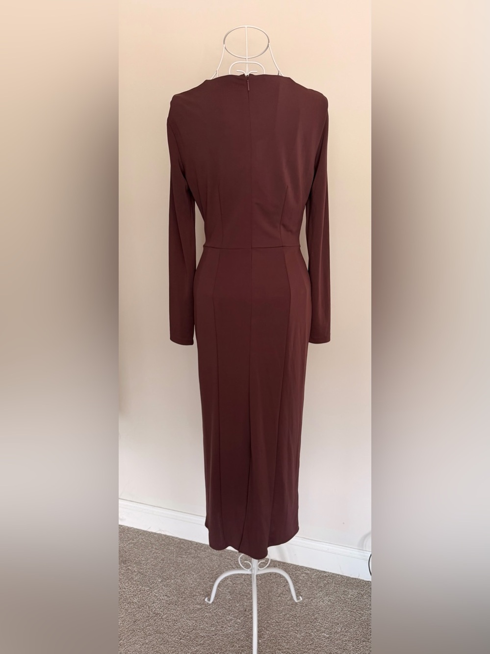 NWT Mango Brown Twist Front Cut Out Midi Dress Long Sleeve Size S - Picture 6 of 7